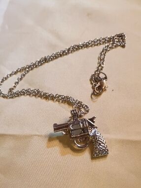 Silver Revolver Pendant Necklace - Gun Charm With Glow In The Dark Ball